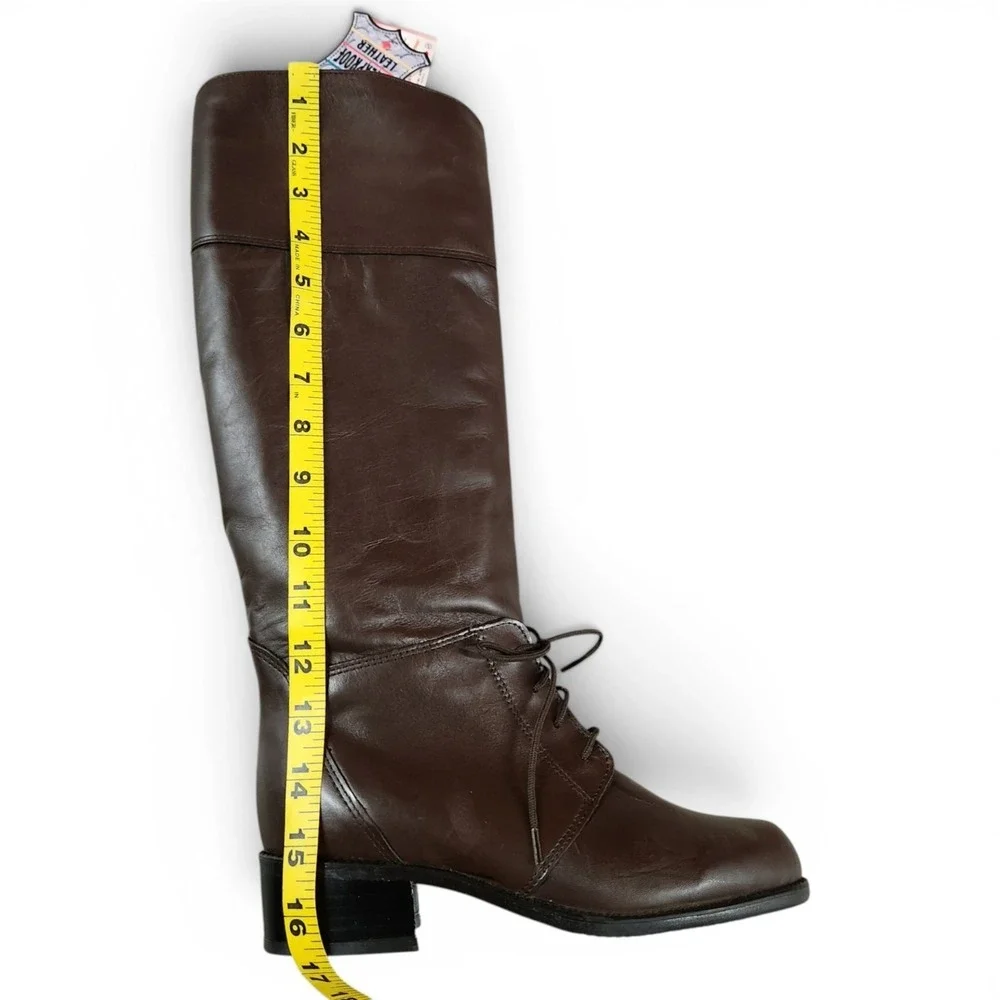BLONDO Leather Knee High Riding Boots 6.5B Brown Lace-up Waterproof Canada NWT‎